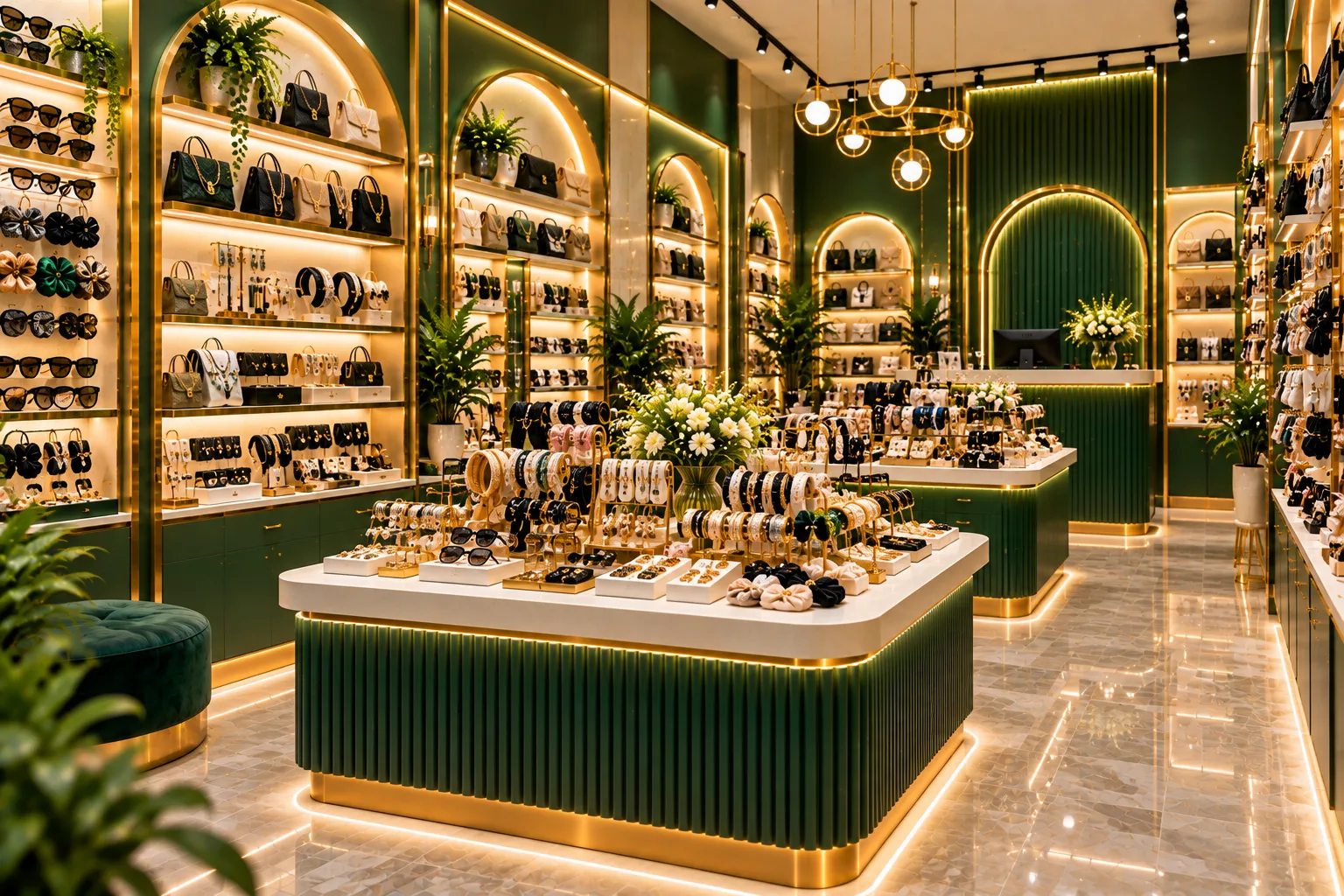 Emerald and Gold Boutique Interior