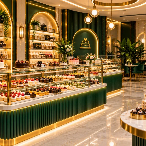 Luxurious Emerald and Gold Patisserie 600x600