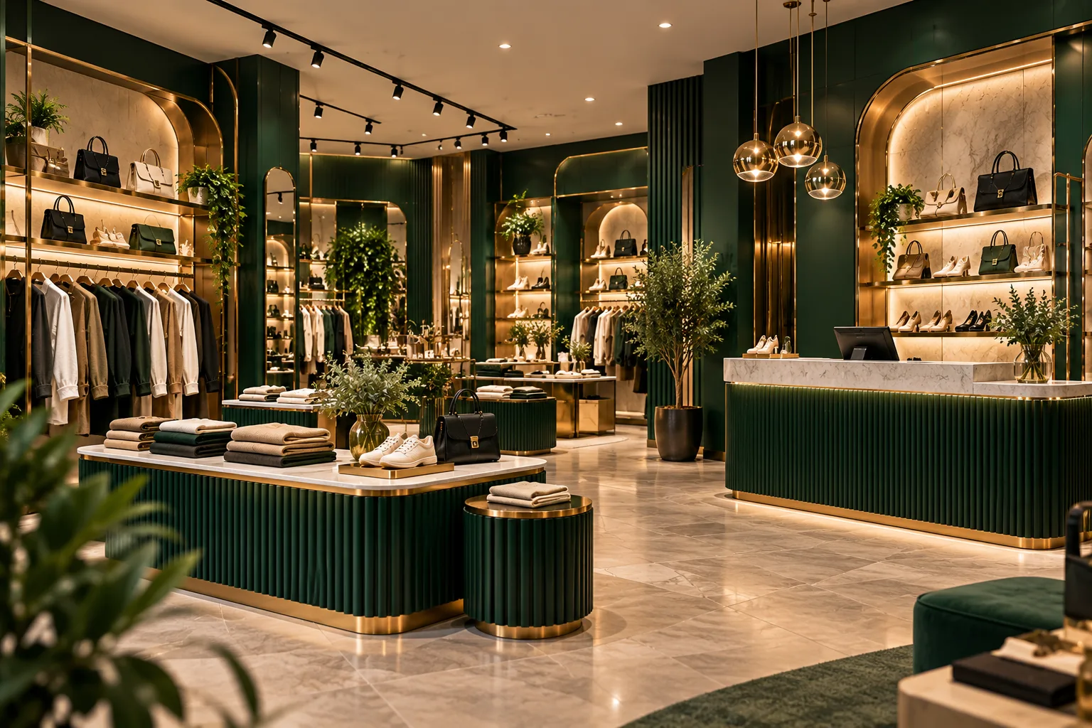 Luxury Emerald Green Boutique Interior