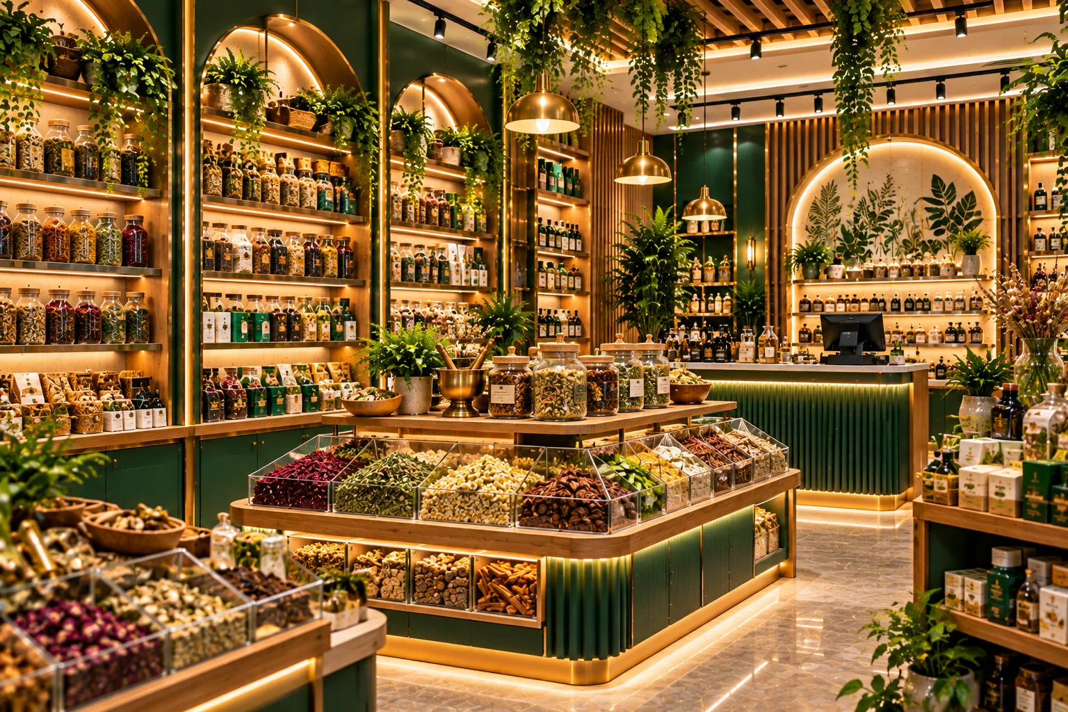 Luxury Green Apothecary Interior