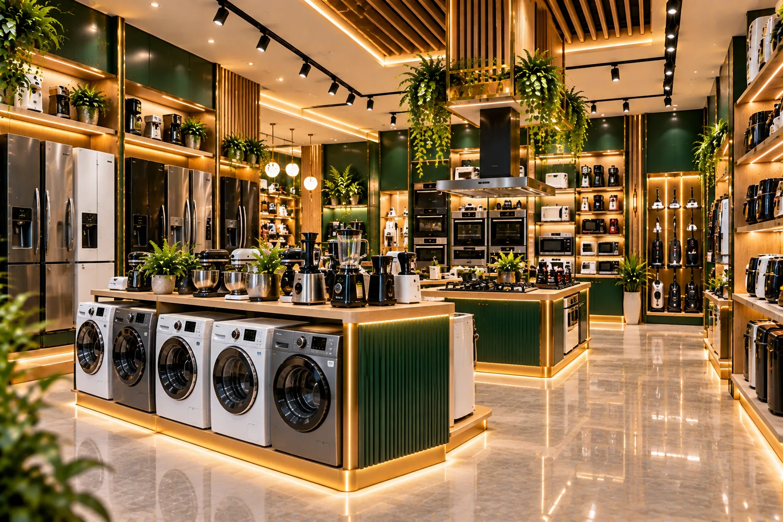 Luxury Green and Gold Appliance Showroom