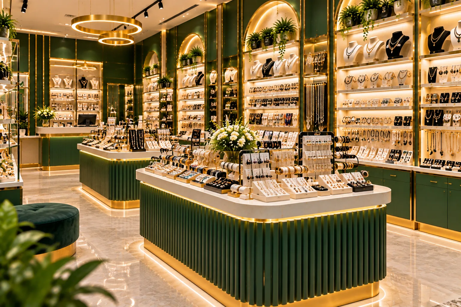 Luxury Green and Gold Jewelry Boutique