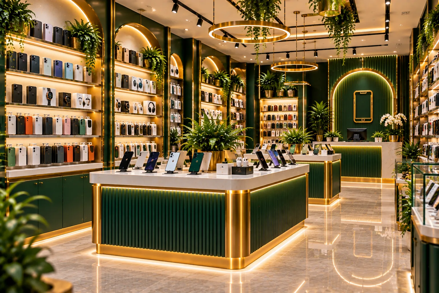 Luxury Green and Gold Phone Showroom