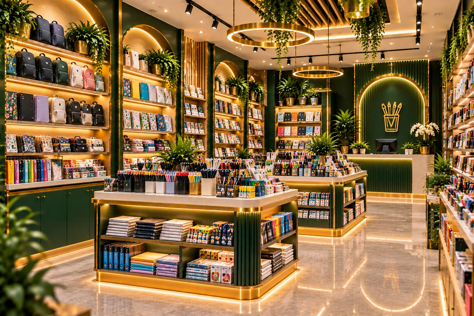 Luxury Green and Gold Stationery Boutique